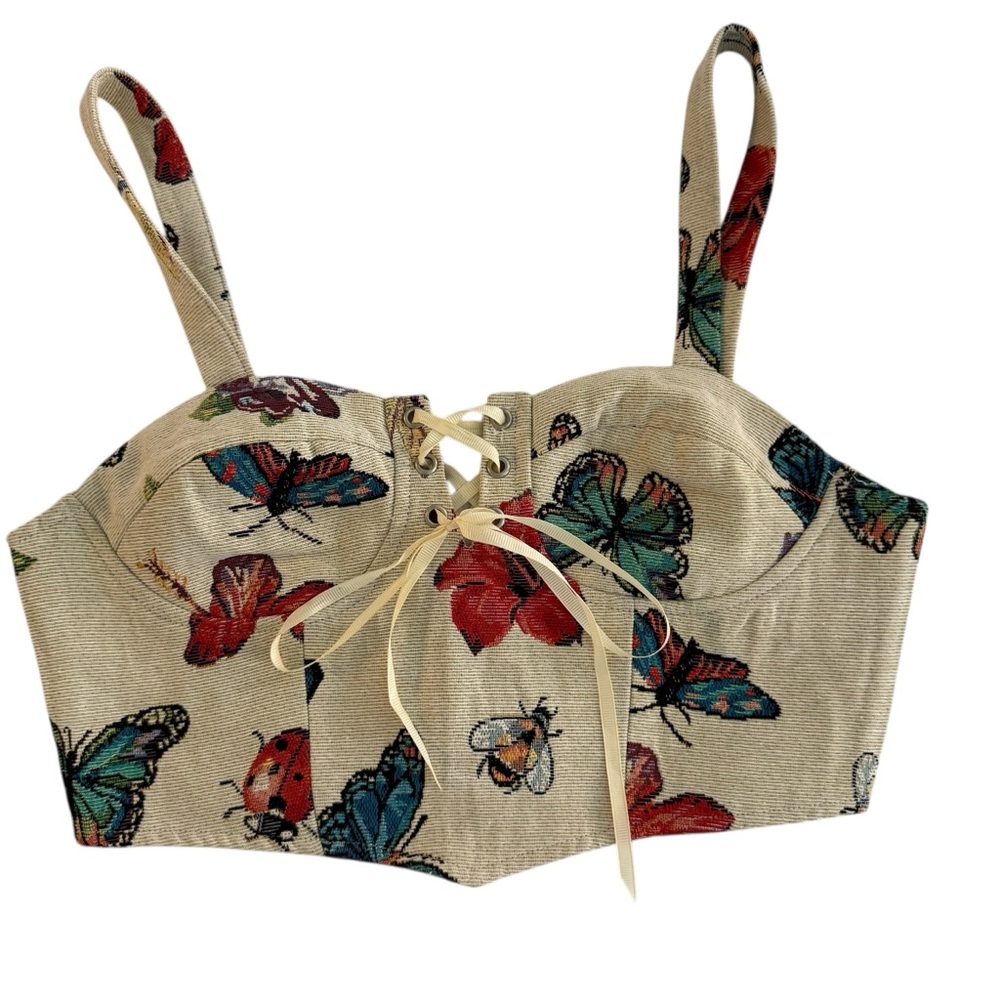 LAST WEEK! 5 for $25!! CIDER Floral & Butterfly Lace Up Front Zip Up Back Corset